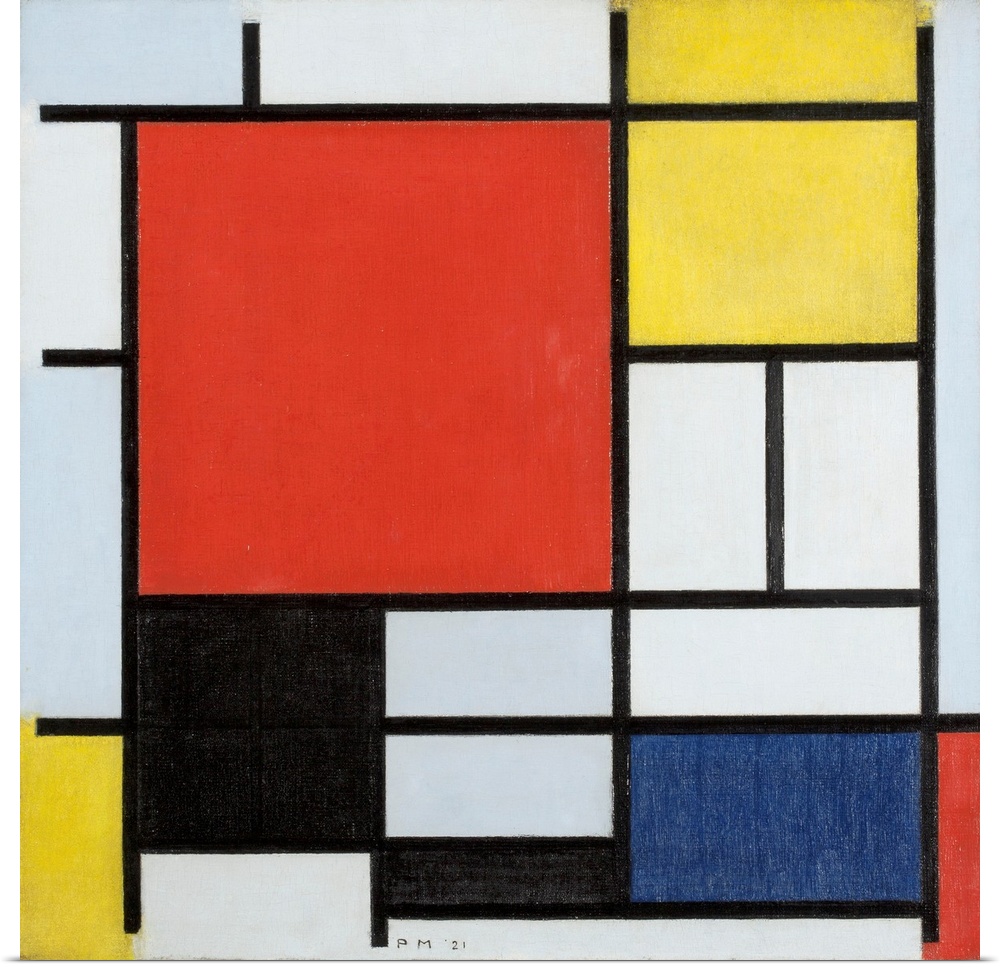 Composition with large red plane, yellow, black, gray and blue, 1921 (originally oil on canvas) by Mondrian, Piet (1872-1944)