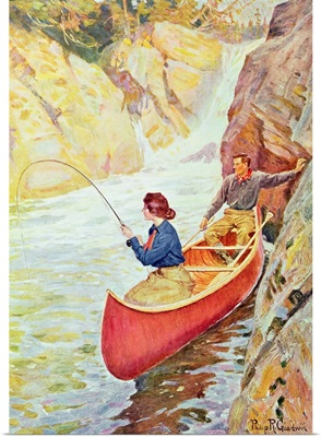 Couple Fishing near a Waterfall