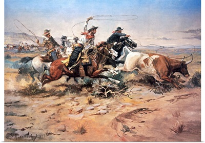 Cowboys roping a steer, 1897