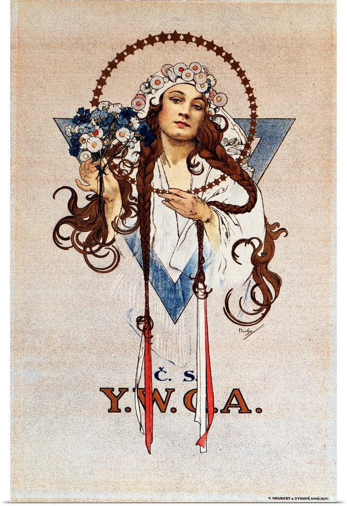 Czechoslovak YWCA Poster For The Young Women's Christian Association YWCA In Czechoslovakia Lithograph By Alphonse Mucha.