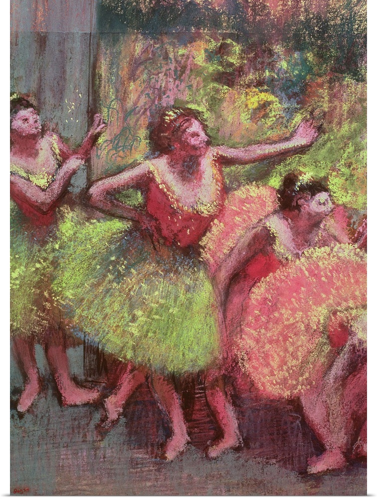 Dancers in Lemon and Pink (pastel); by Degas, Edgar (1834-1917)