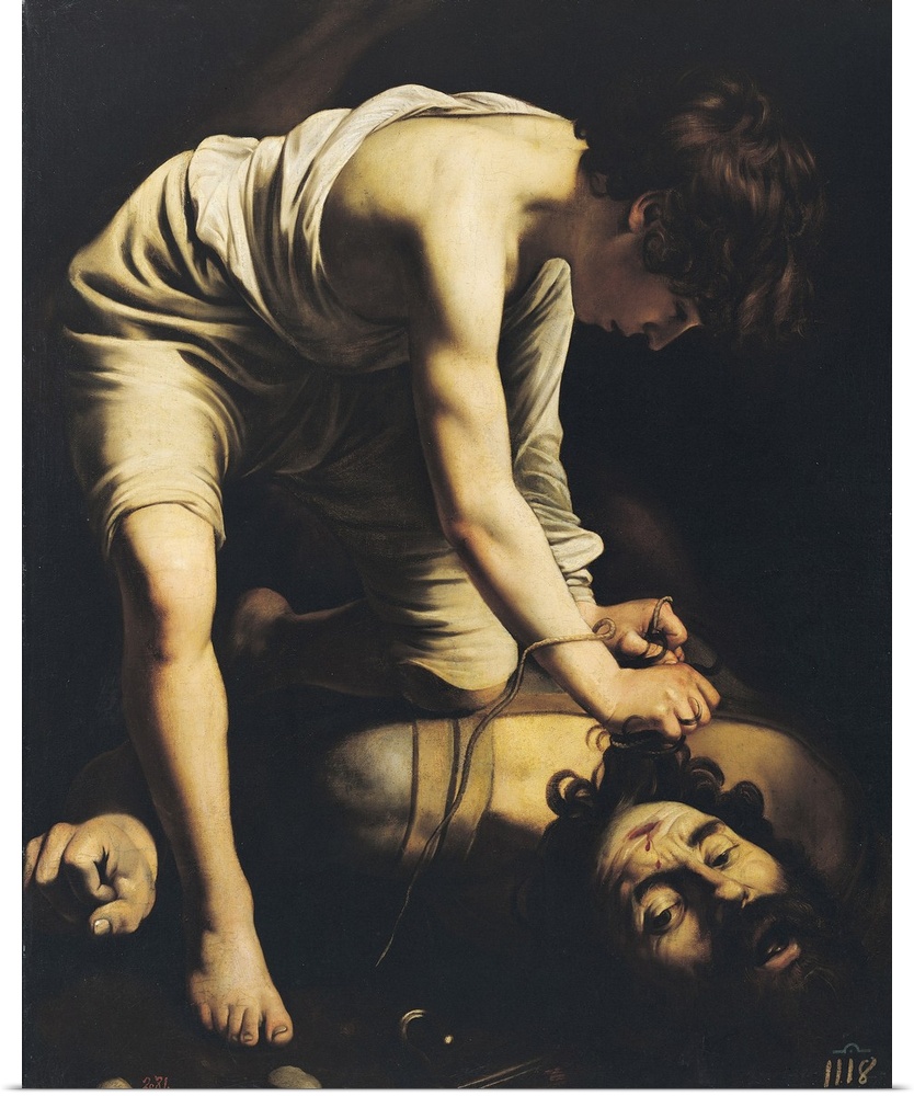 XIR38076 David Victorious over Goliath, c.1600 (oil on canvas)  by Caravaggio, Michelangelo Merisi da (1571-1610); 110x91 ...