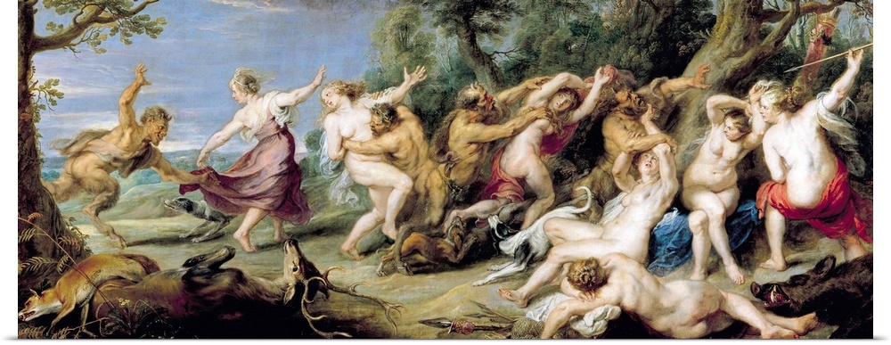 XIR3996 Diana and her Nymphs Surprised by Fauns, 1638-40 (oil on canvas)  by Rubens, Peter Paul (1577-1640); 128x314 cm; P...