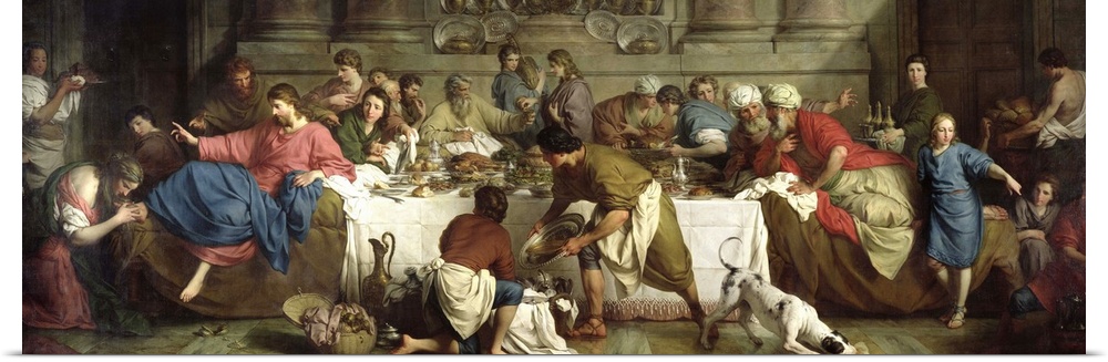 XIR71577 Dinner at the House of Simon, 1737 (oil on canvas)  by Subleyras, Pierre (1699-1749); 215x679 cm; Louvre, Paris, ...
