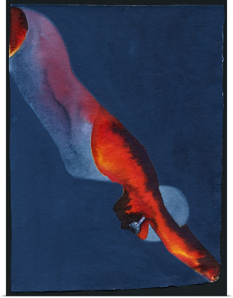 Contemporary watercolor painting of a swimming from a profile diving into the water.