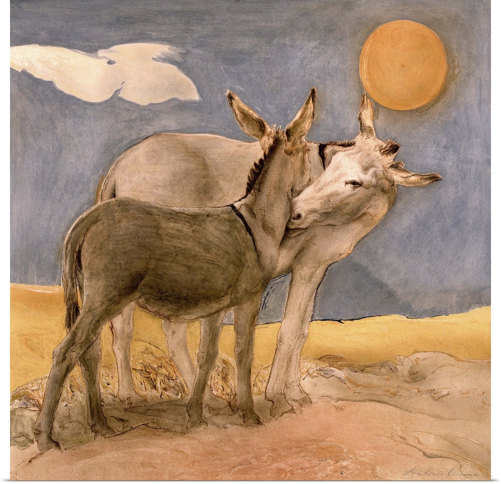 CIC128190 Donkeys, 1989 (fresco); by Ciccone, Antonio (Contemporary Artist); 135x130 cm; Private Collection; Italian, in c...