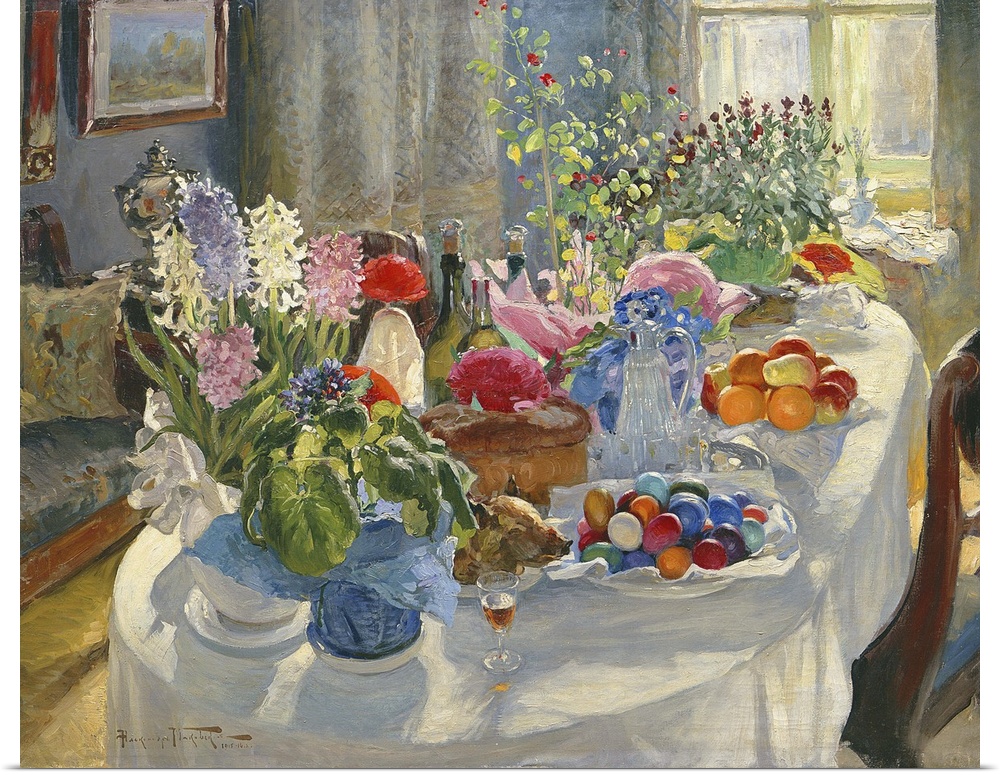 BAL269903 Easter Table (oil on canvas)  by Makovsky, Alexander Vladimirovich (1869-1924); 98x119.5 cm; Regional Art Museum...