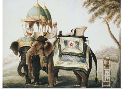 Elephants with their mahout, c.1815 (pencil and w/c heightened with white one paper)