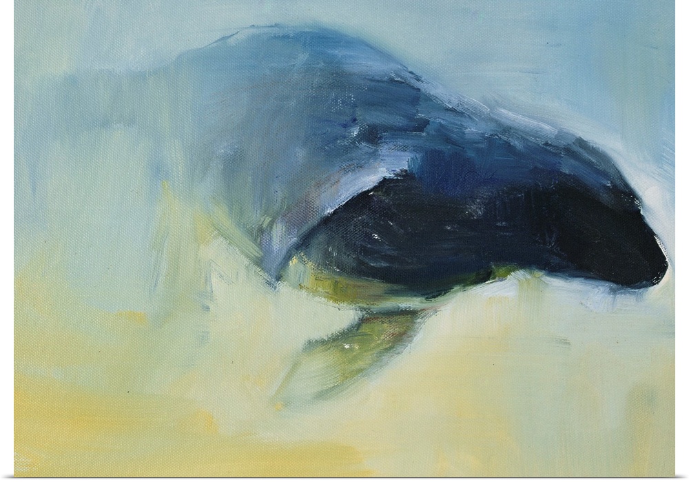 Contemporary wildlife painting of a seal swimming underwater.