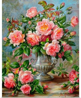 English Elegance Roses in a Silver Vase