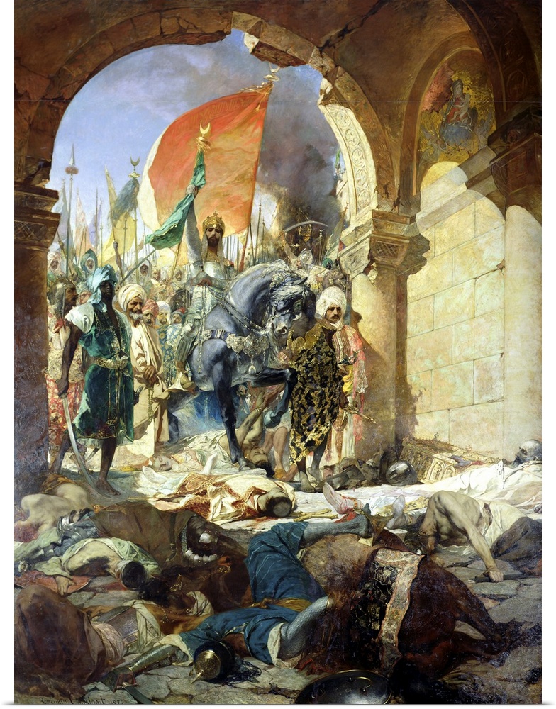 Entree des Turcs de Mohammed II a Constantinople; Byzantine empire fell to Ottoman invaders; end of the Holy Roman Empire