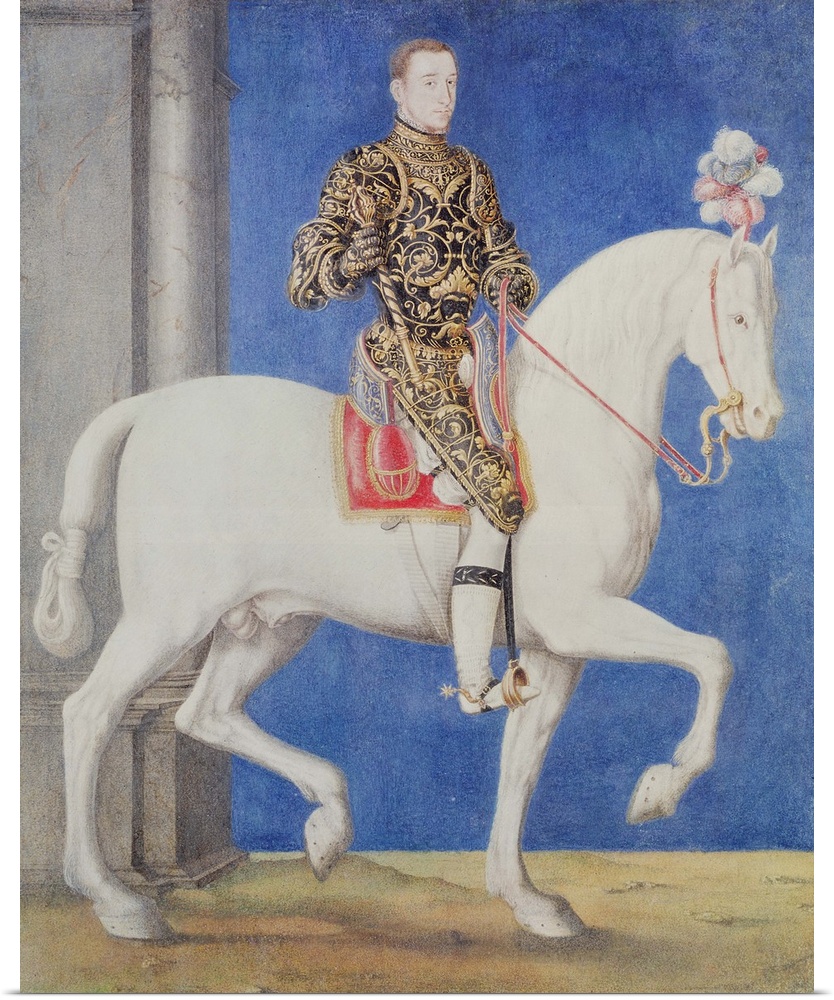 XIR57316 Equestrian Portrait Presumed to be Dauphin Henri II (1519-59) c.1543 (gouache on paper)  by Clouet, Francois (c.1...