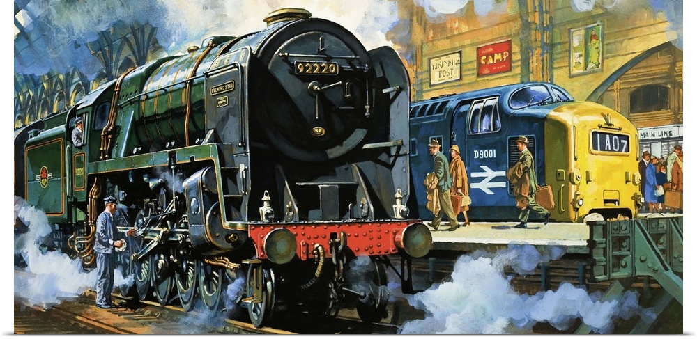 Britain's Railway Wonders: A Sad Farewell to Steam. Original artwork from Look and Learn no. 975 (15 November 1980).