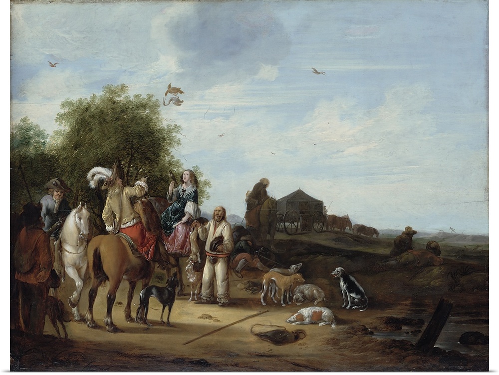 XKH152262 Falconry (oil on panel)  by Weyer, Jacob (act.1648-d.1670); 56x71.7 cm; Hamburger Kunsthalle, Hamburg, Germany; ...