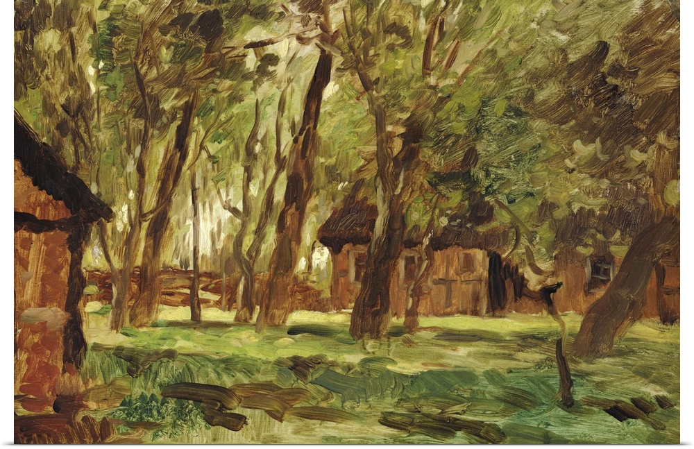 XKH191665 Farmstead under Trees (oil on paper)  by Herbst, Thomas Ludwig (1848-1915); oil on canvas; 36x52 cm; Hamburger K...