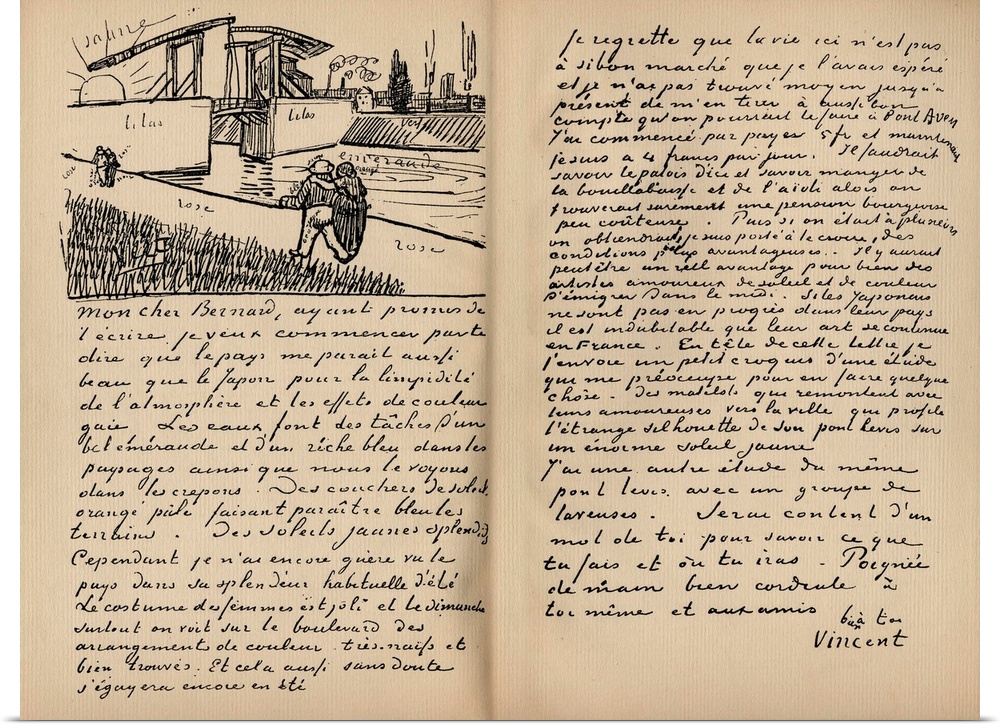 Fascimile of a letter from Vincent Van Gogh to Emile Bernard on the 18th March 1888, from the book 'Vincent van Gogh by Ju...