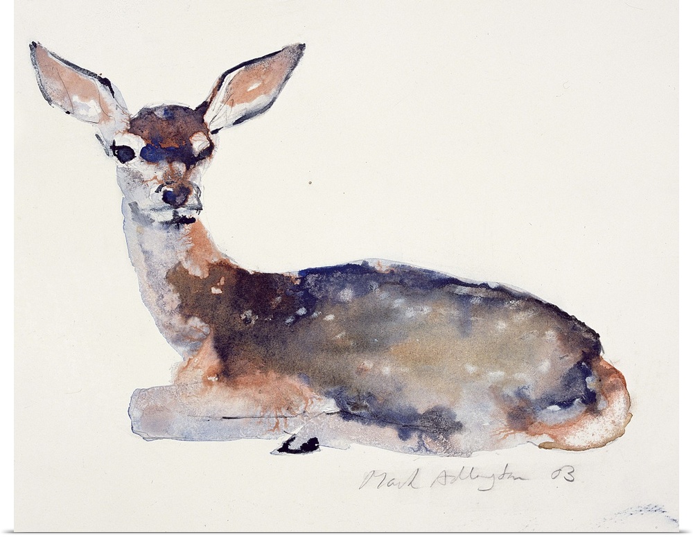 Contemporary wildlife painting of a young deer resting.
