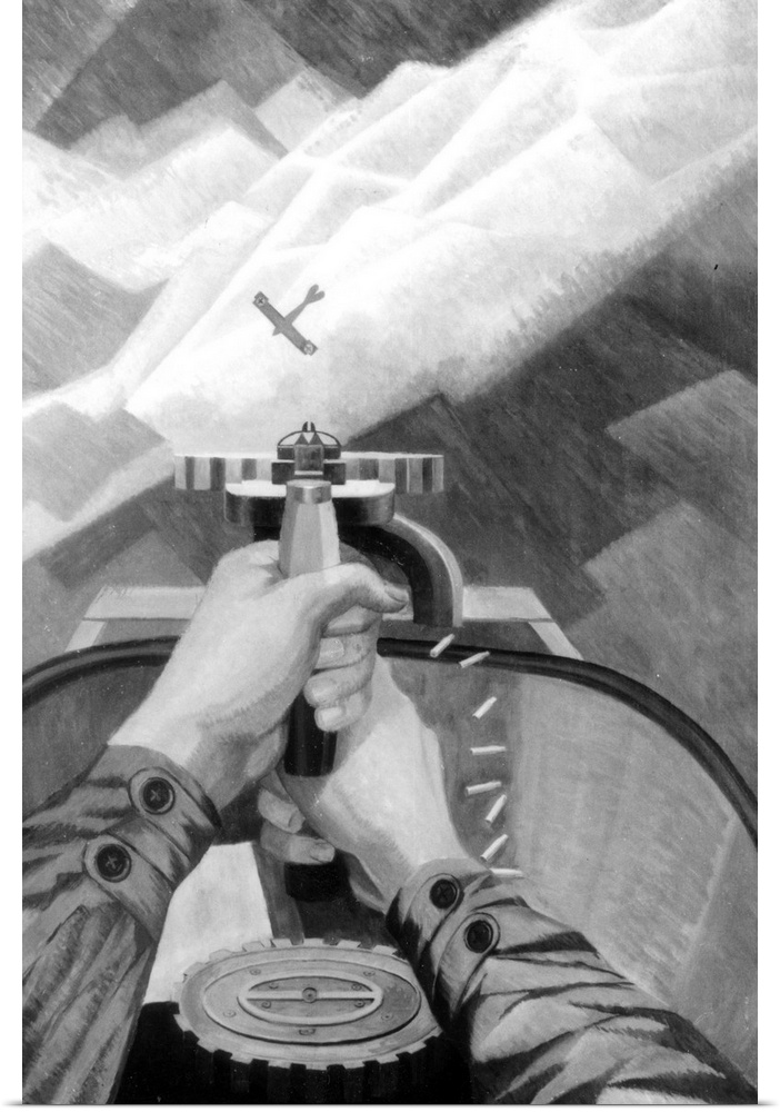 GLJ146086 First World War Gunner, Seen from Inside a Fighter Plane (oil on canvas) by English School, (20th century); 101....