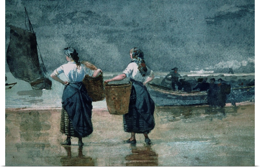 Fisher Girls by the Sea (w/c on paper); by Homer, Winslow (1836-1910); watercolour on paper;