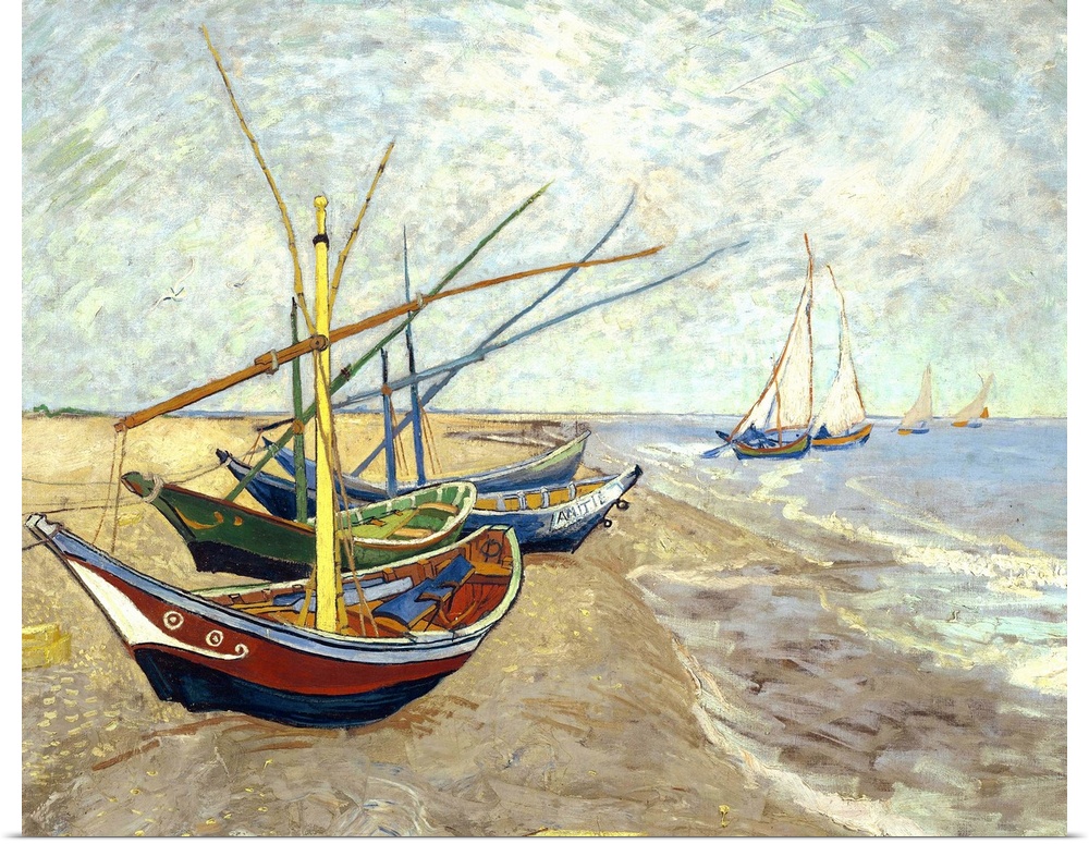 Fishing Boats on the Beach at Saintes-Maries-de-la-Mer, 1888, oil on canvas.  By Vincent van Gogh (1853-90).