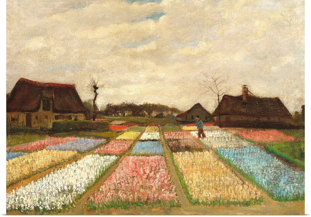 Landscape painting by Vincent Van Gogh of flower beds in Holland.