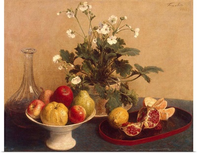 Flowers, dish with fruit and carafe, 1865