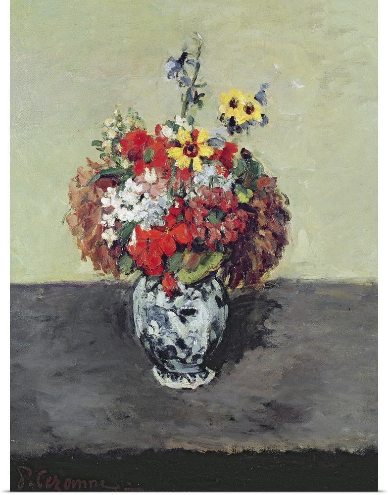 XIR66163 Flowers in a Delft vase, c.1873-75 (oil on canvas)  by Cezanne, Paul (1839-1906); Private Collection, Paris, Fran...