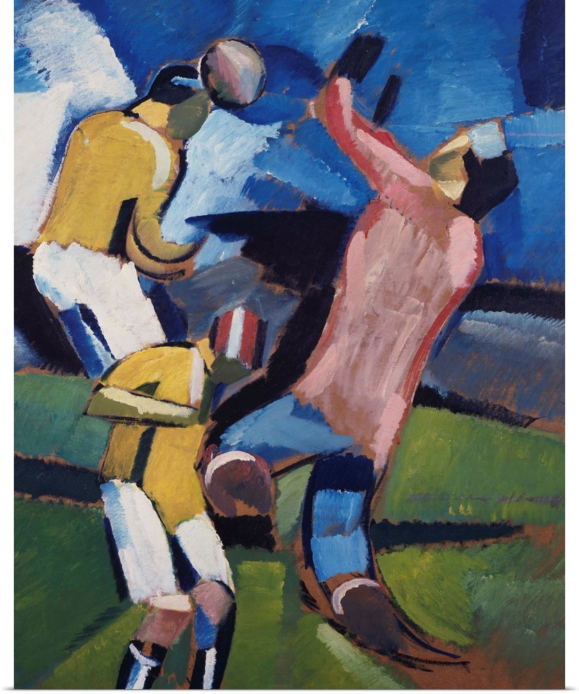 Football, soccer players, 1917, by Harald Giersing (1881-1927). Originally a painting.
