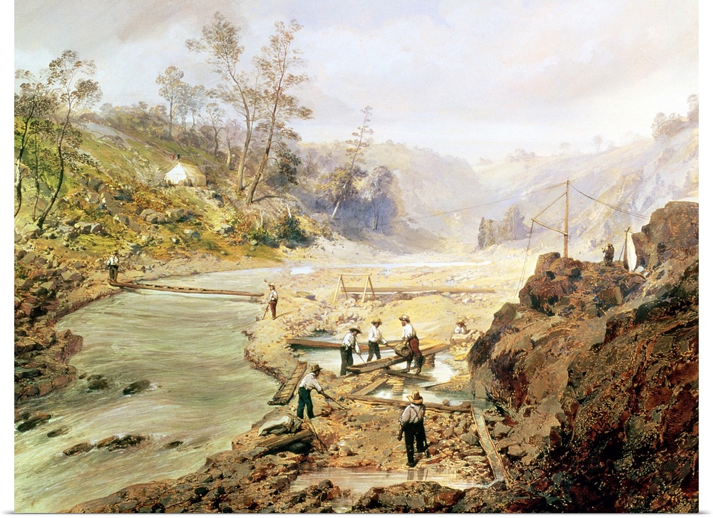 XTD75546 'Fortyniners' washing gold from the Calaveres River, California, 1858 (oil on canvas); by American School, (19th ...