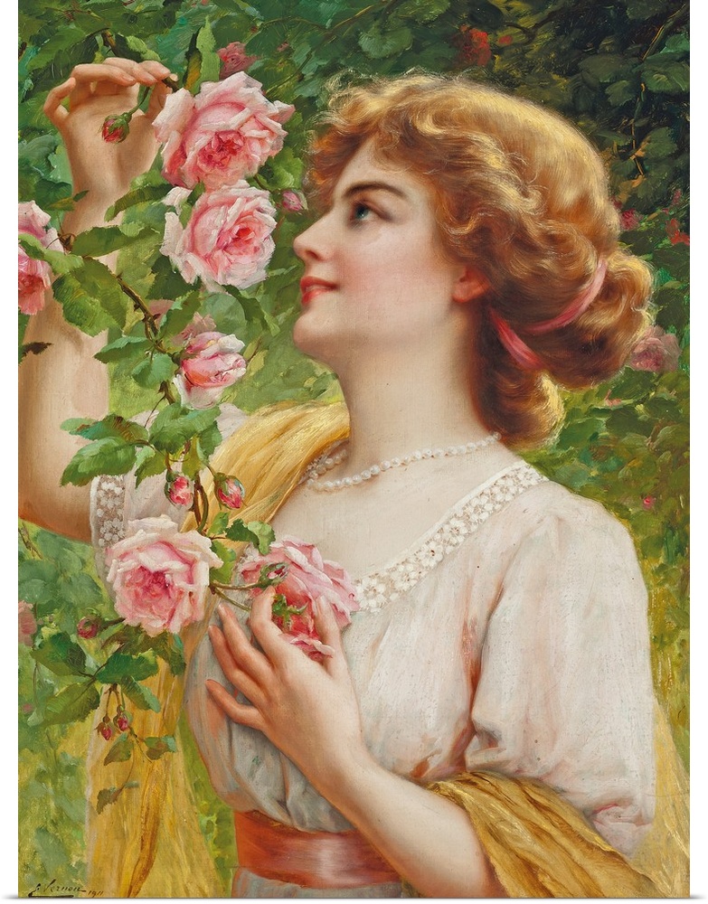 Fragrant Roses, oil on canvas.  By Emile Vernon (1872-1919).