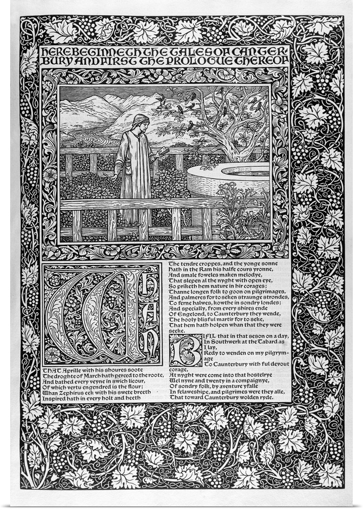 Frontispiece, from 'The Works of Geoffrey Chaucer now newly Imprinted', by Edward Coley Burne-Jones (1833-98), 1896. Woodc...