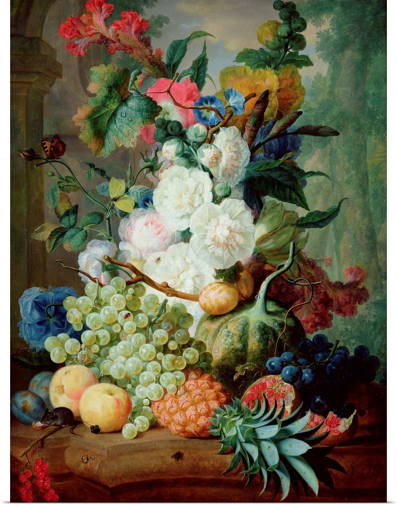 XIR175088 Fruits and Flowers (oil) by Os, Jan van (1744-1808); Musee des Beaux-Arts, Orleans, France; Giraudon; Dutch
