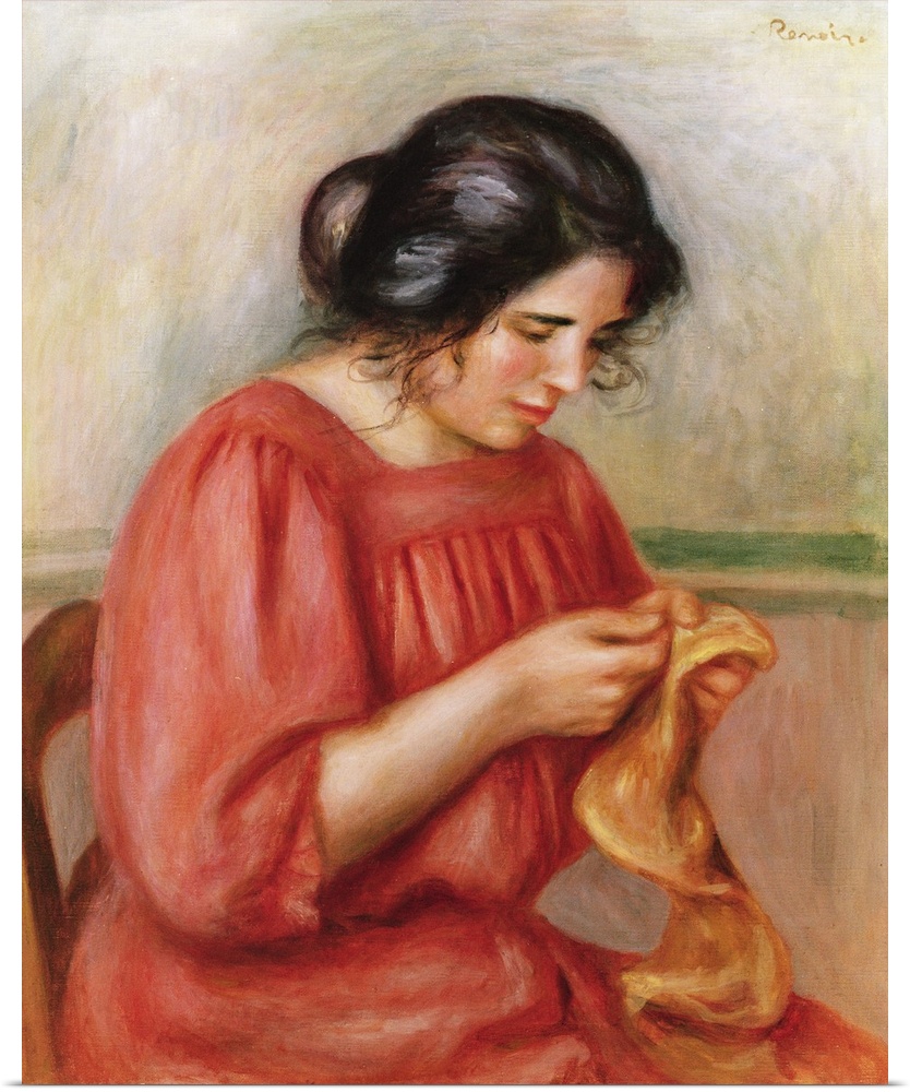 BAL76861 Gabrielle darning, 1908  by Renoir, Pierre Auguste (1841-1919); oil on canvas; 64x53.5 cm; Galerie Daniel Malingu...