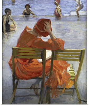 Girl In A Red Dress, Seated By A Swimming Pool, 1936