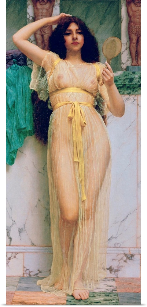 BAL131931 Girl with a Mirror, 1892 (oil on canvas) by Godward, John William (1861-1922); 81x38 cm; Private Collection; Roy...