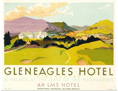 Gleneagles Hotel, poster advertising the LMS, 1924