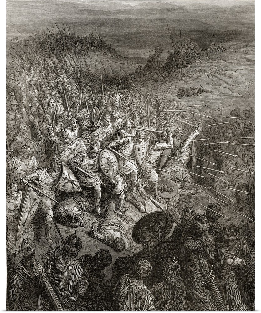 Godfrey's soldiers drive through the Muslim army during the first crusade,1096.