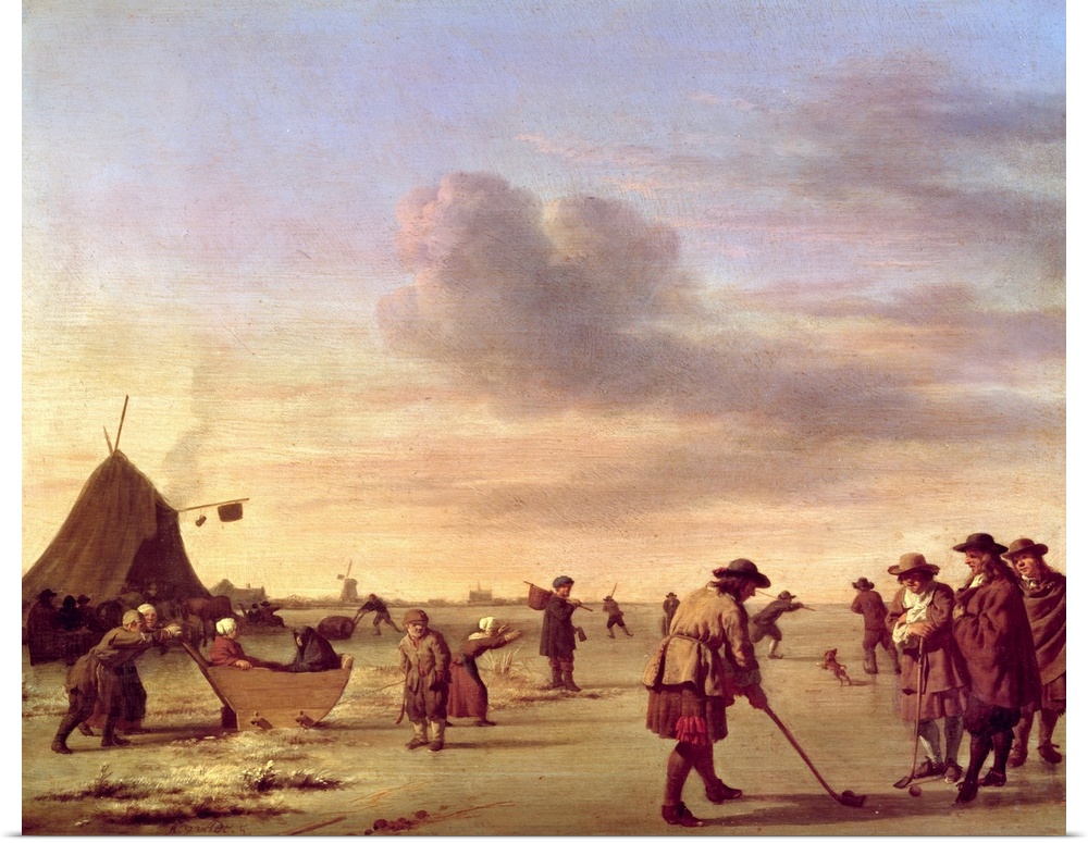 BAL4429 Golfers on the Ice near Haarlem, 1668 (panel)  by Velde, Adriaen van de (1636-72); oil on panel; 30.3x36.4 cm; Nat...