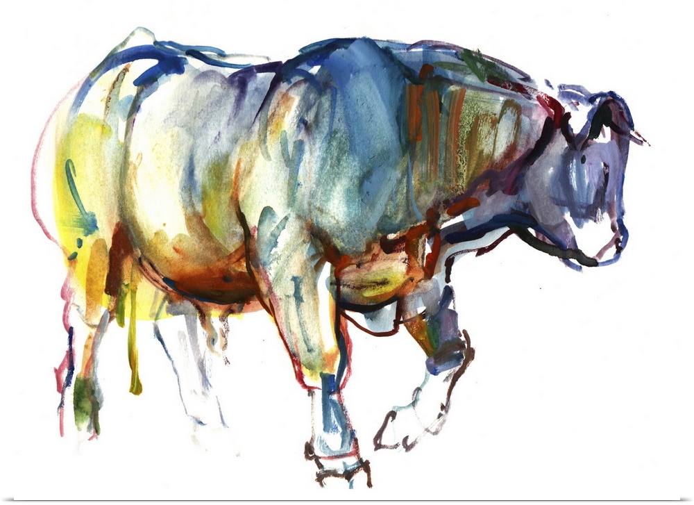 Contemporary artwork of a bull against a white background.