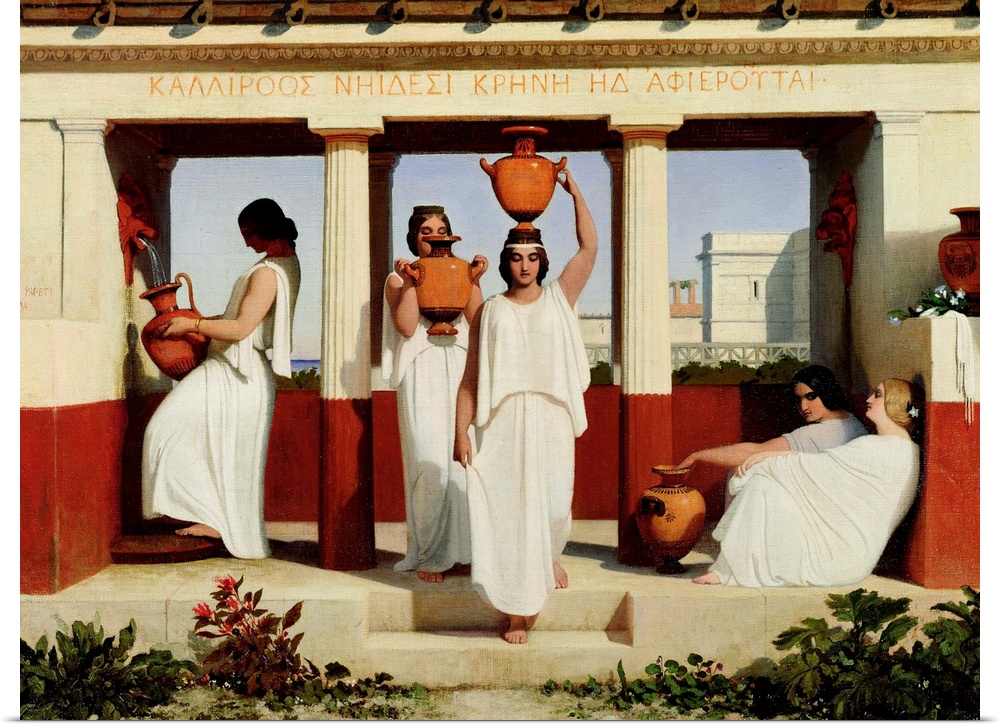 XIR144114 Greek Women at the Fountain, 1841 (oil on canvas); by Papety, Dominique Louis (1815-49); 56x73 cm; Louvre, Paris...