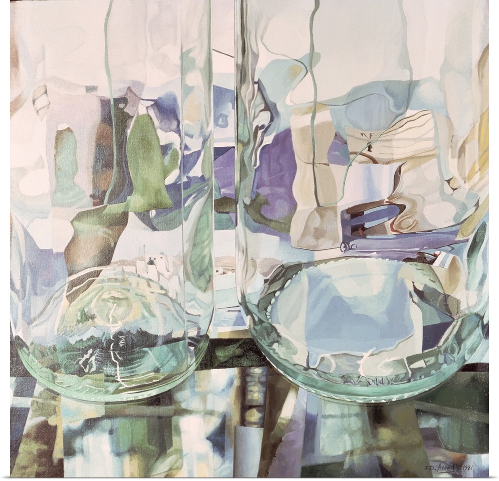 Contemporary still life of glass jars.
