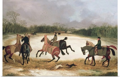 Grooms exercising racehorses