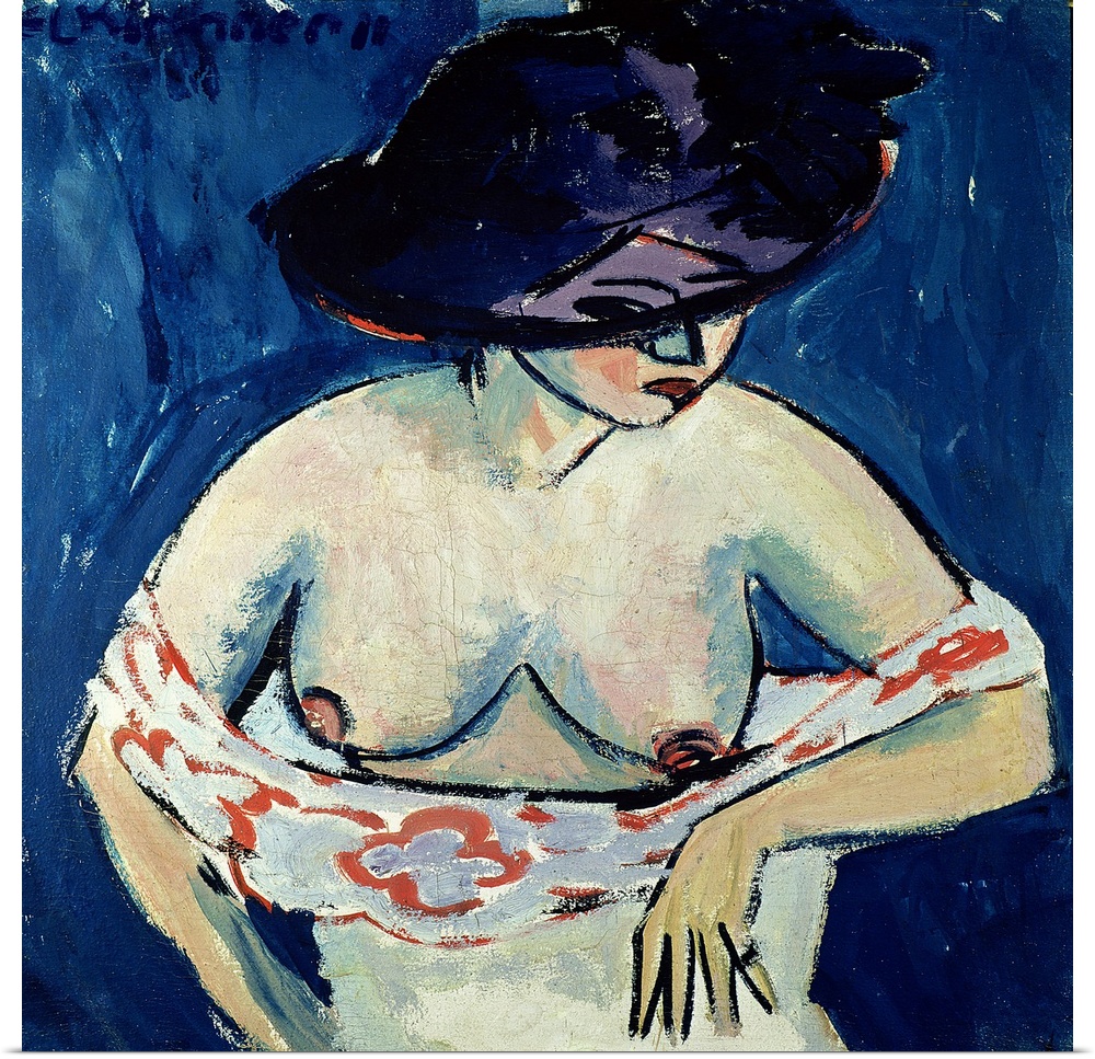 XIR182103 Half-Naked Woman with a Hat, 1911 (oil on canvas)  by Kirchner, Ernst Ludwig (1880-1938); 76x70 cm; Wallraf Rich...