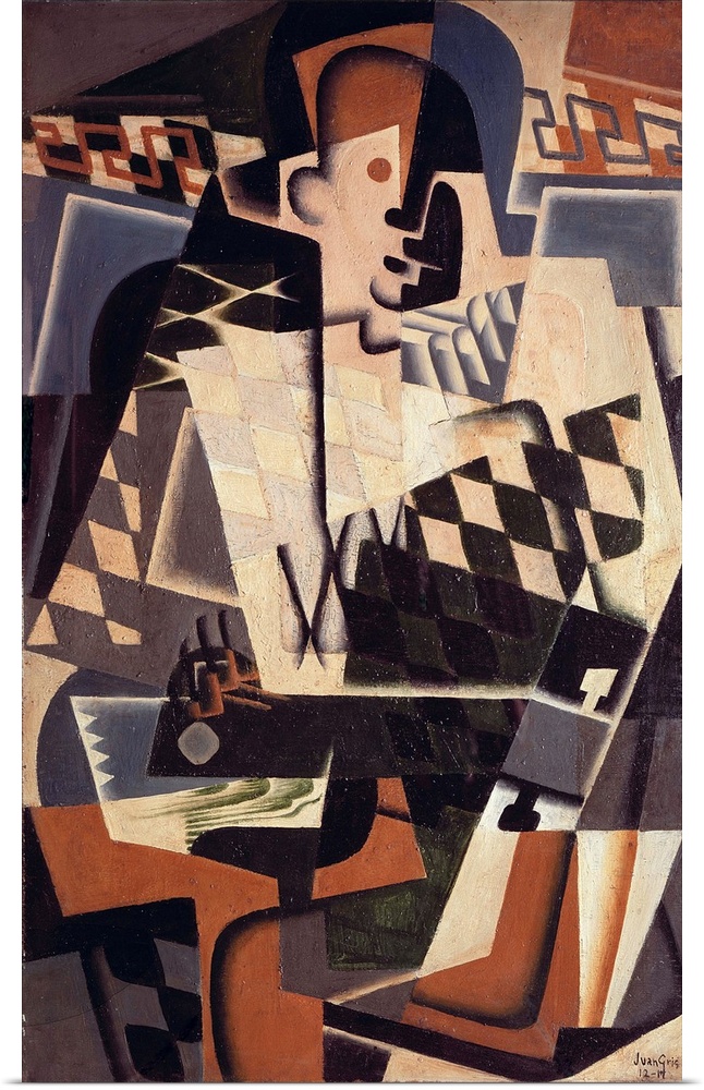 XIR227223 Harlequin with a Guitar, 1917 (oil on canvas)  by Gris, Juan (1887-1927); 100x65 cm; Private Collection; Giraudo...