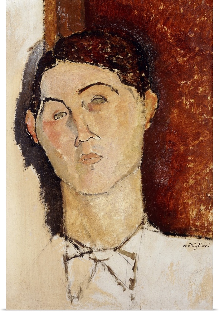 CH828282 Head of a Young Man; Tete de Jeune Homme, c.1916 (oil and pencil on board) by Modigliani, Amedeo (1884-1920); 55....