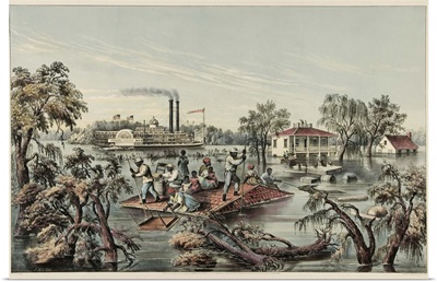 High Water in the Mississippi, pub.1868 (colour litho)