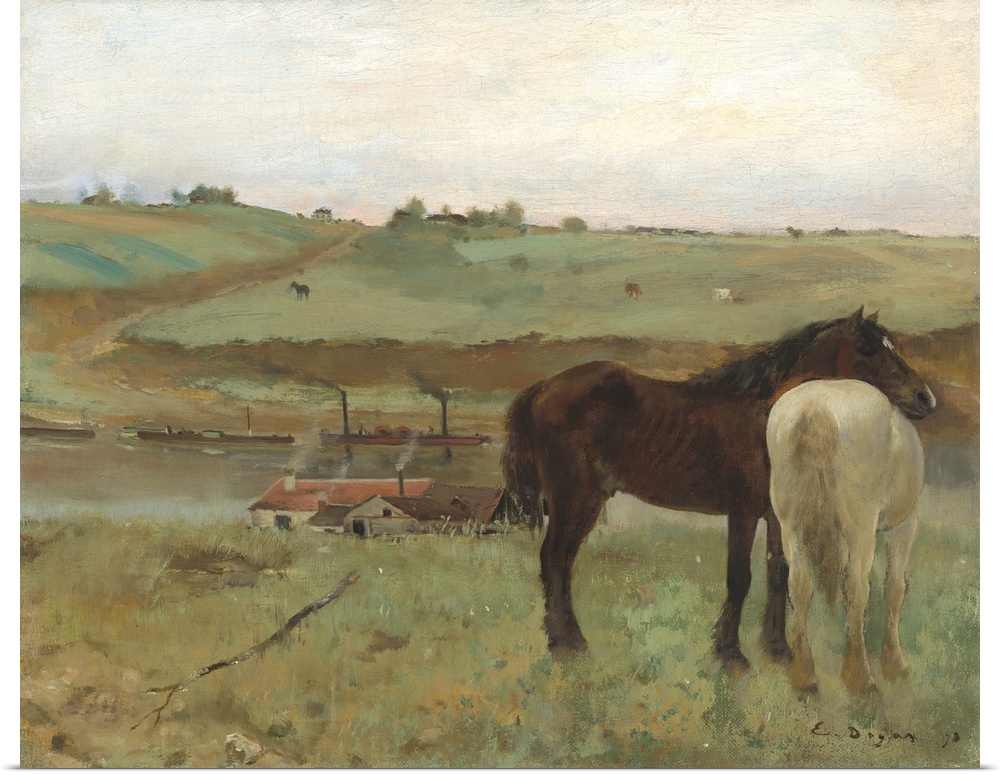 Horses in a Meadow, 1871, oil on canvas.  By Edgar Degas (1834-1917).