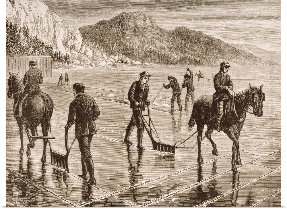 Harvesting ice on the Hudson river in the 1870's. From American Pictures Drawn With Pen And Pencil by Rev Samuel Manning c...