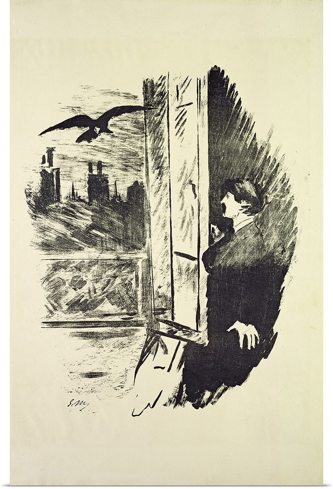 XKH149247 Illustration for 'The Raven', by Edgar Allen Poe, 1875 (litho)  by Manet, Edouard (1832-83); lithograph; On Loan...