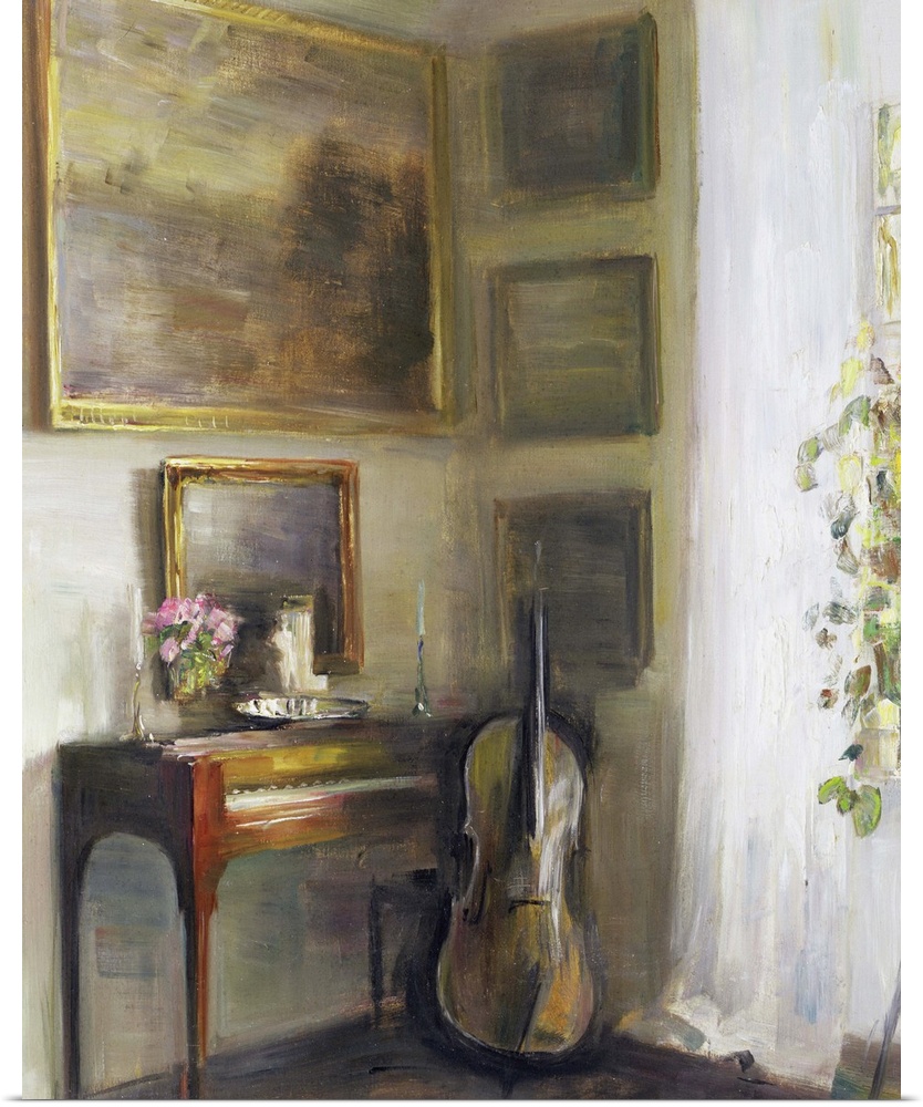 CBR161851 Interior with Cello and Spinet (oil on canvas)  by Holsoe, Carl (1863-1935)